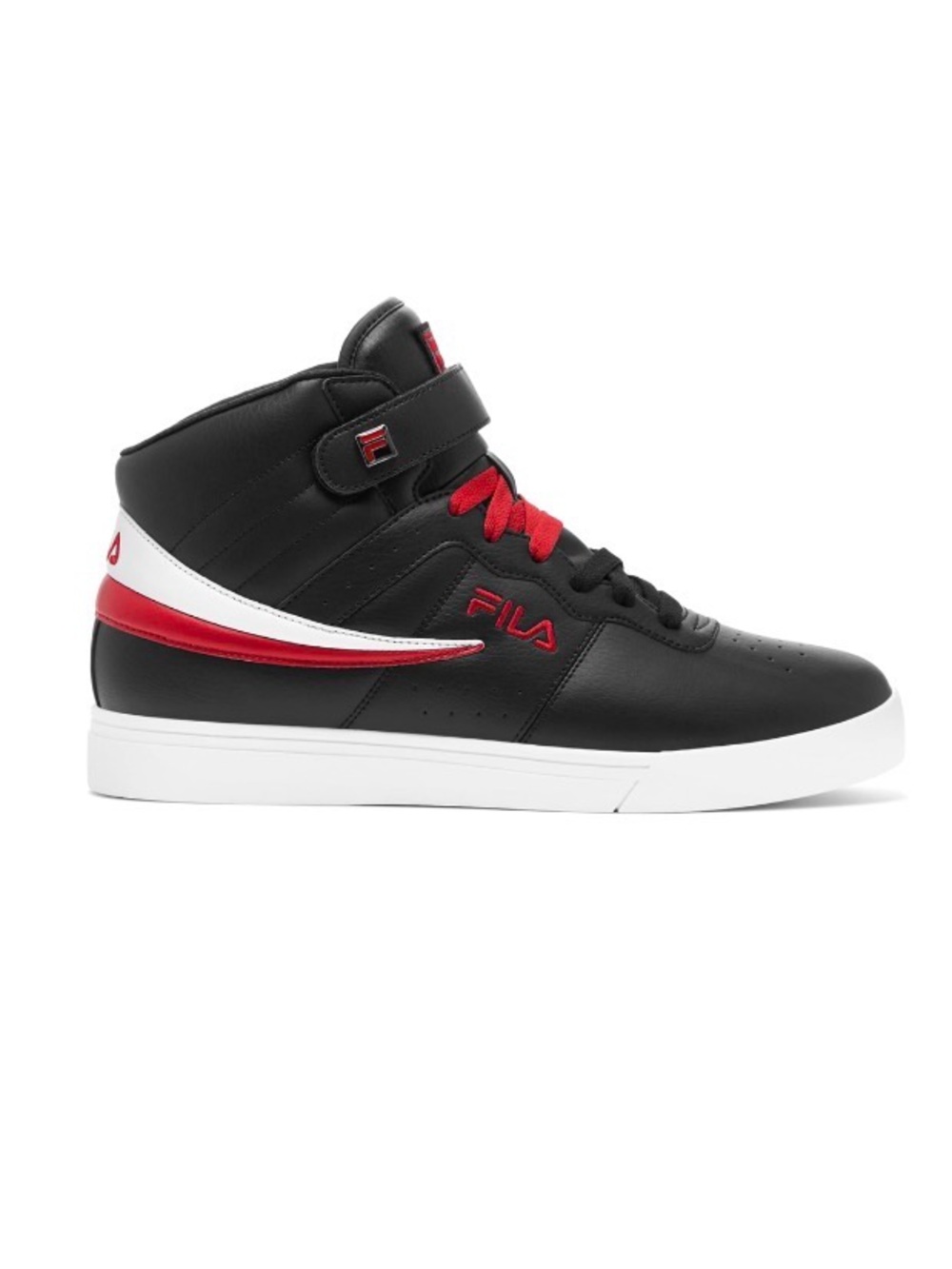 🐾 Fila Men's Black and Red Mid-Top Sneakers with White Sole